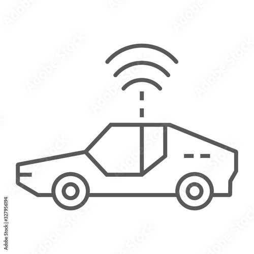 Autonomous car thin line icon, technology and future car, self driving sign, vector graphics, a linear pattern on a white background, eps 10.