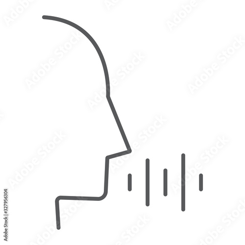 Voice control thin line icon, technology and sound, voice command sign, vector graphics, a linear pattern on a white background, eps 10.