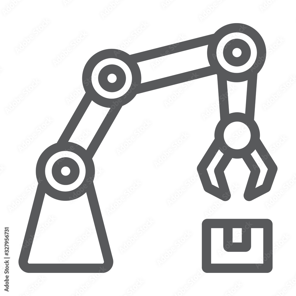 Robotic arm line icon, technology and machine, mechanical arm sign, vector graphics, a linear pattern on a white background, eps 10. Robotic arm line icon, technology and machine, mechanical arm sign, vector graphics, a linear pattern on a white background, eps 10.