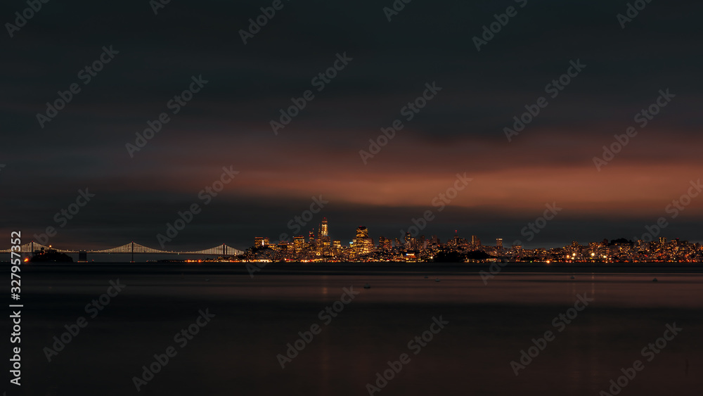 long exposure of San Francisco skyline at night