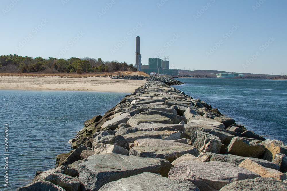 Coastal waters and rocky walkway