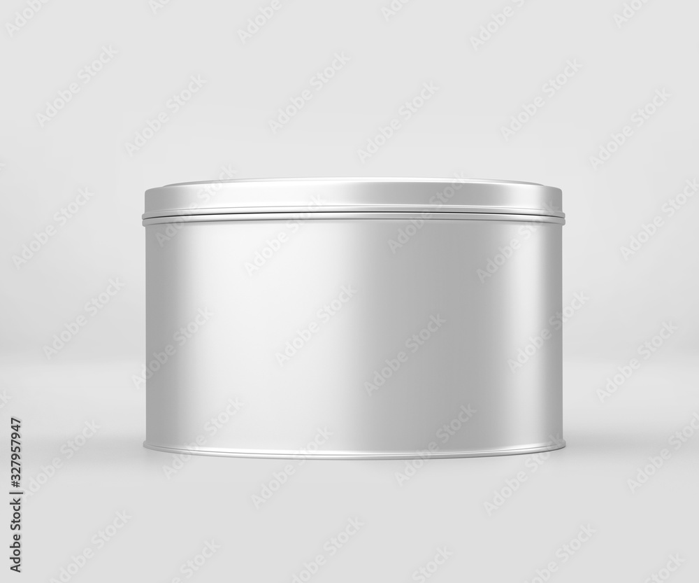 White Round Tin Can Mockup, Blank food Container, 3d Rendering isolated on light gray background, Ready for your design White Round Tin Can Mockup, Blank food Container, 3d Rendering isolated on light gray background, Ready for your design