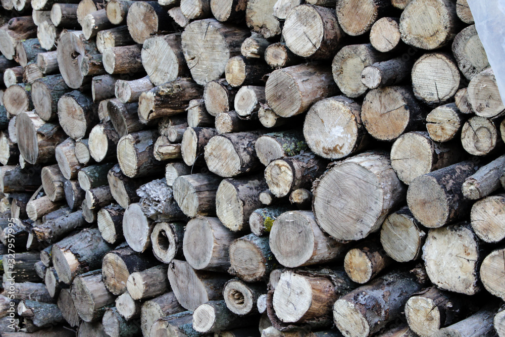 Firewood. Round logs folded for storage. Firewood. Round logs folded for storage.