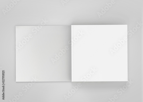 White Soft Cover Square Book Mockup, Blank notebook, 3d rendering isolated on light gray background, ready for your design