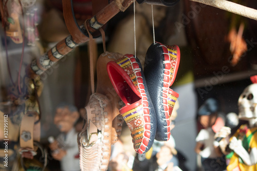Handmade traditional shoes. It contains patterns of Turkish culture. Close up.