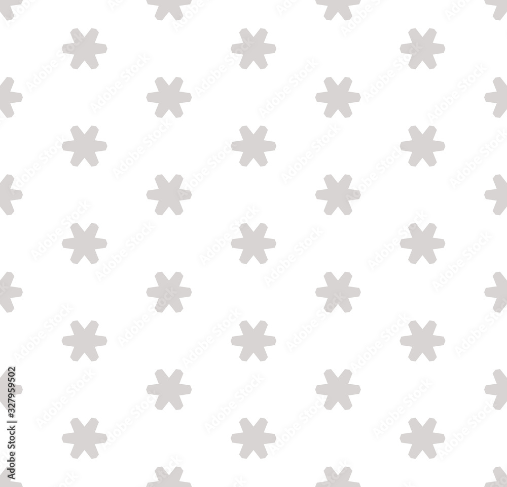 Subtle minimal vector seamless pattern with small geometric flowers, snowflakes, stars. Simple light gray and white abstract floral texture. Winter background. Repeat design for decor, fabric, prints Subtle minimal vector seamless pattern with small geometric flowers, snowflakes, stars. Simple light gray and white abstract floral texture. Winter background. Repeat design for decor, fabric, prints