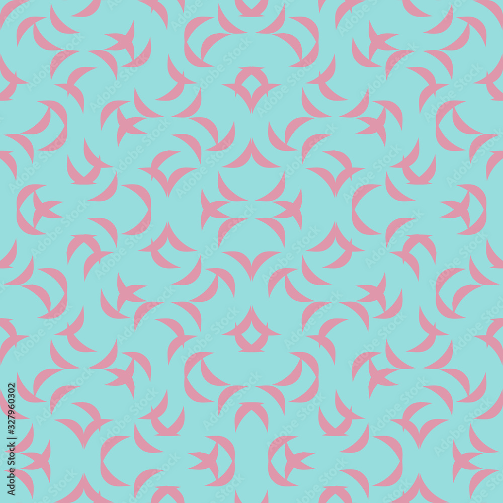 Vector ornamental seamless pattern. Simple abstract geometric background with curved shapes. Cute ornament texture in vibrant colors, pink and blue. Repeat design for decor, textile, wallpapers, print