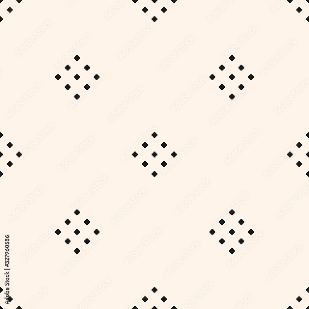Vector geometric texture with small diamond shapes, tiny rhombuses, squares, dots. Abstract minimalist modern seamless pattern. Simple minimal monochrome background. Repeat design for decor, website Vector geometric texture with small diamond shapes, tiny rhombuses, squares, dots. Abstract minimalist modern seamless pattern. Simple minimal monochrome background. Repeat design for decor, website