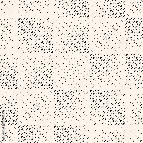 Vector halftone seamless pattern with grunge effect. Black and white geometric texture with square tiles. Abstract monochrome checkered background. Repeat design for decoration, print, wallpapers, web