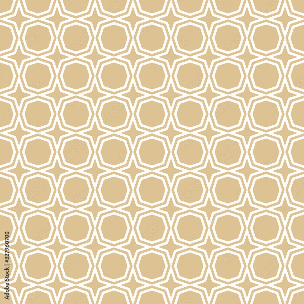 Golden vector ornamental geometric seamless pattern. Elegant texture with diamond shapes, octagons, grid, mesh, repeat tiles. Abstract minimal ornament. Simple gold and white background. Luxury design Golden vector ornamental geometric seamless pattern. Elegant texture with diamond shapes, octagons, grid, mesh, repeat tiles. Abstract minimal ornament. Simple gold and white background. Luxury design
