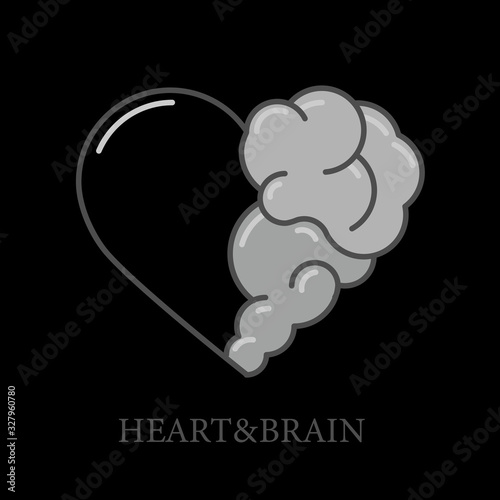 Heart and Brain flat modern icon logo vector design. Interaction between soul and intelligence, emotions and rational thinking or teamwork and balance