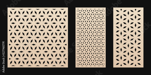 Laser cut pattern. Vector stencil with abstract floral geometric grid, ornament in Asian style. Decorative template for laser cutting panel of wood, paper, metal, plastic. Aspect ratio 1:1, 1:2
