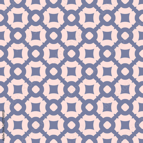 Vector geometric seamless pattern with grid, lattice, circles, squares. Elegant texture in pastel colors, blue serenity and rose quartz. Cute abstract background. Simple repeated decorative design