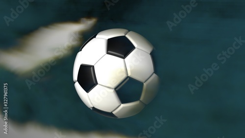 White-Black Soccer ball with dark toned foggy smoke background. 3D sketch design and illustration. 3D high quality rendering.