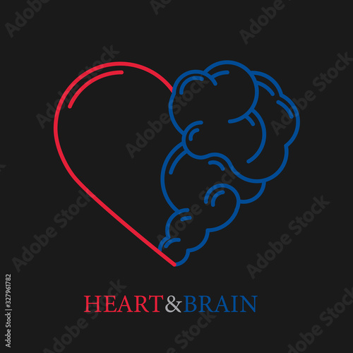 Heart and Brain flat modern icon logo vector design. Interaction between soul and intelligence, emotions and rational thinking or teamwork and balance