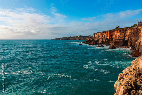Rocks and ocean after the storm. Amazing view at Boca do Inferno, Hell's Mouth - Cascais, Portugal