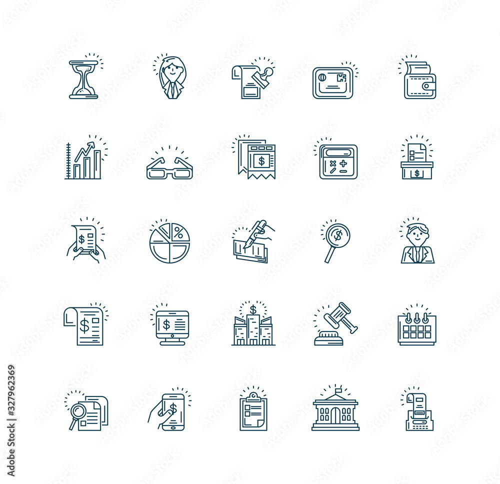 hourglass and Tax day icons set, line design hourglass and Tax day icons set, line design