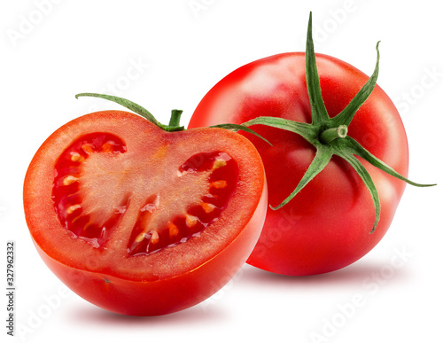 Photo tomato with half of tomato isolated on a white background