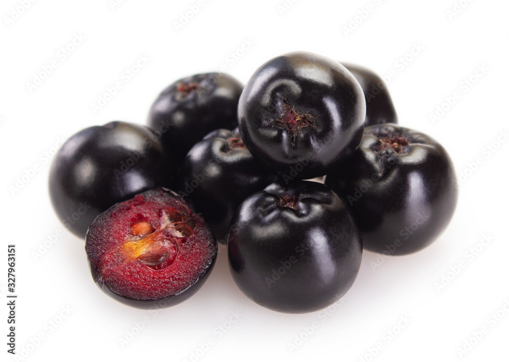 Fresh chokeberry on white background Fresh chokeberry on white background
