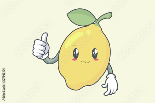 Vector Thumb Up, Okay, Okey, OK Hand Gesture. Really, Attentive, Confused face. Lemon Fruit character emoticon, emoji, expression cartoon style. Logo, Icon, Mascot Illustration art