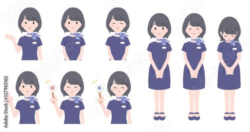 受付けの女性のポーズセット