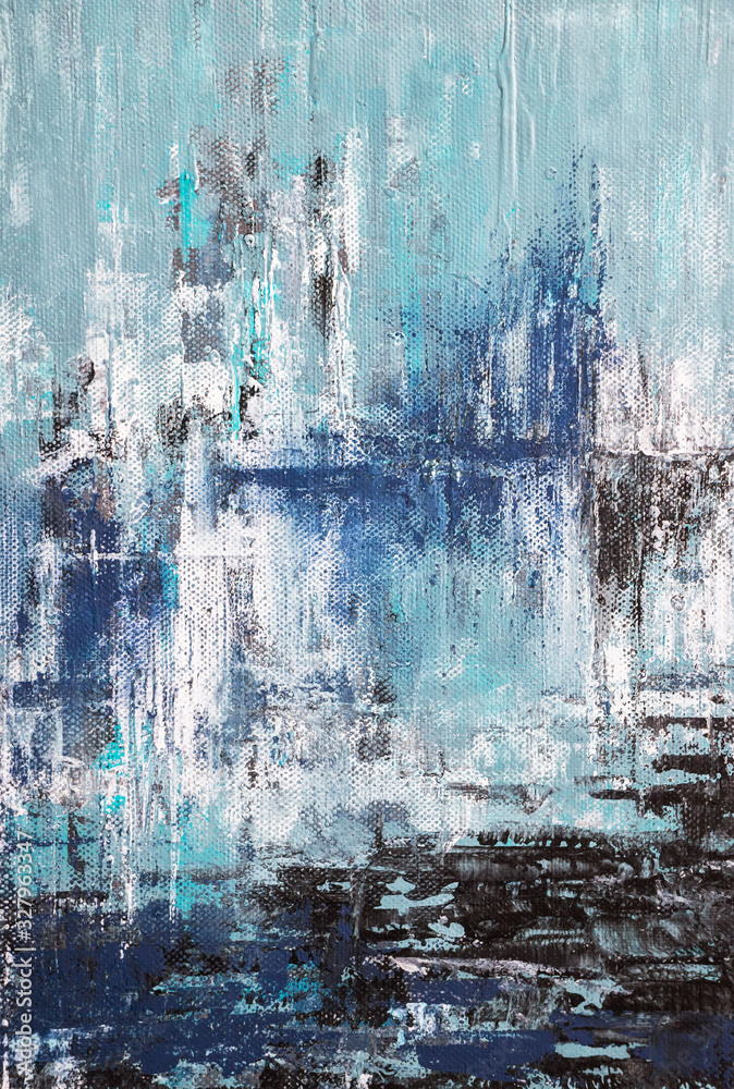 Fototapeta blue abstract acrylic painting on canvas 