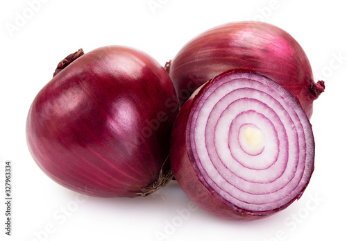 Fresh red onion on white background