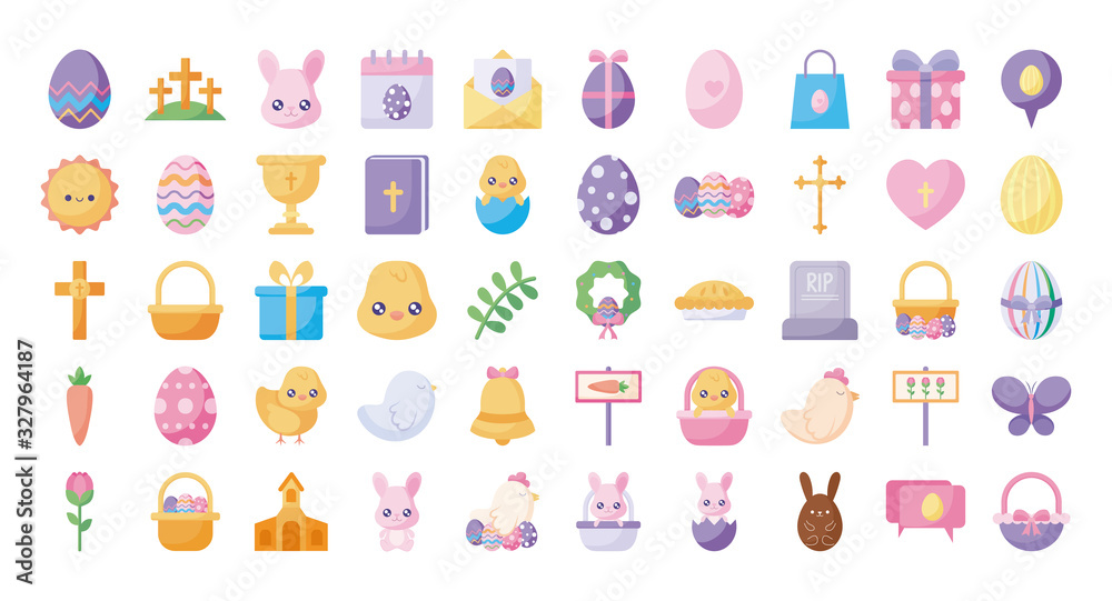 Happy easter flat style icon set vector design Happy easter flat style icon set vector design