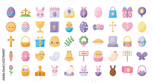 Happy easter flat style icon set vector design