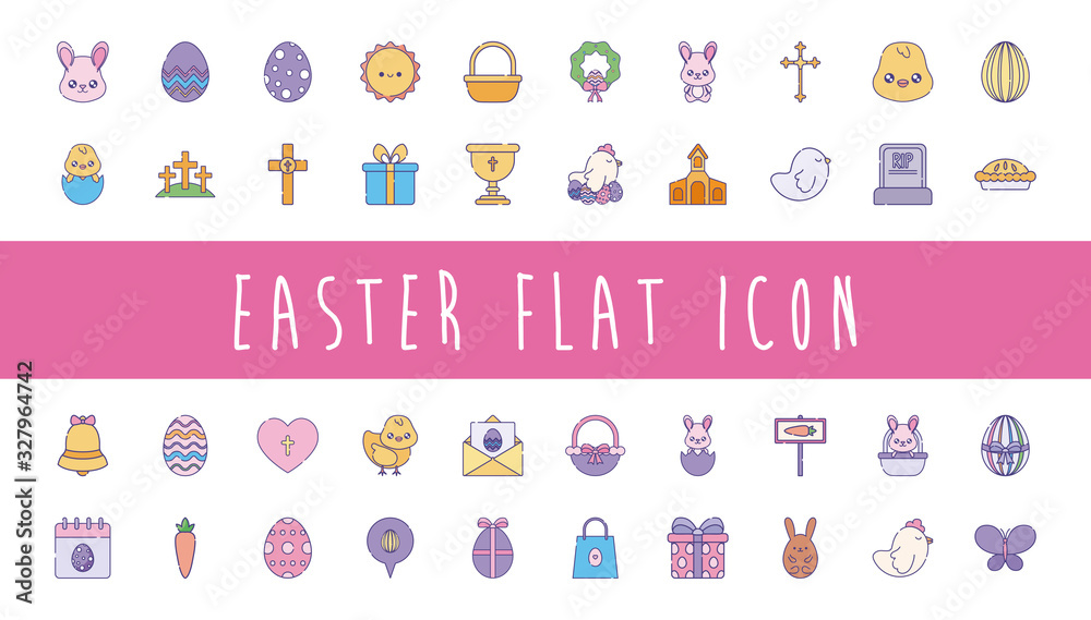 Fototapeta premium Happy easter flat style icon set vector design