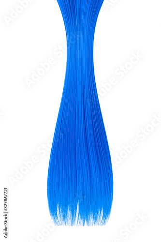 Blue hair isolated on white background. Long ponytail
