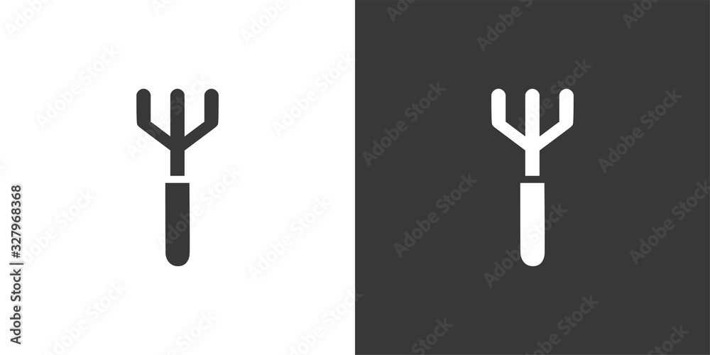 Garden rake. Isolated icon on black and white background. Spring vector illustration Garden rake. Isolated icon on black and white background. Spring vector illustration