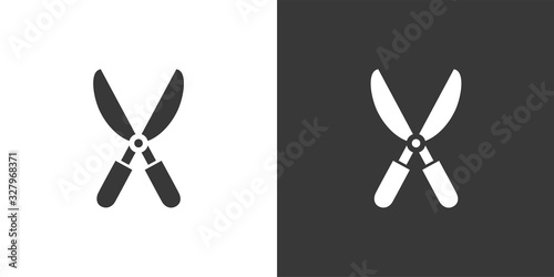 Garden shears. Isolated icon on black and white background. Gardening vector illustration