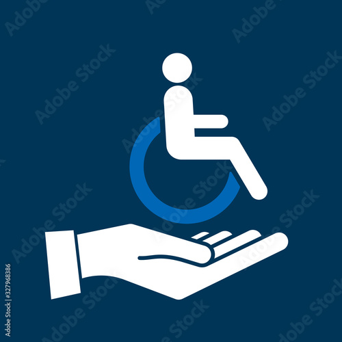 Disability person in the wheelchair with helper hand. Handicapped patient. Disabled Icon vector.