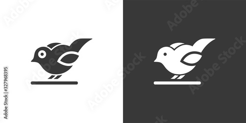 Little bird icon on black and white backgrounds