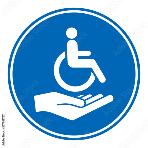 Disability person in the wheelchair with helper hand. Handicapped patient. Disabled Icon vector.