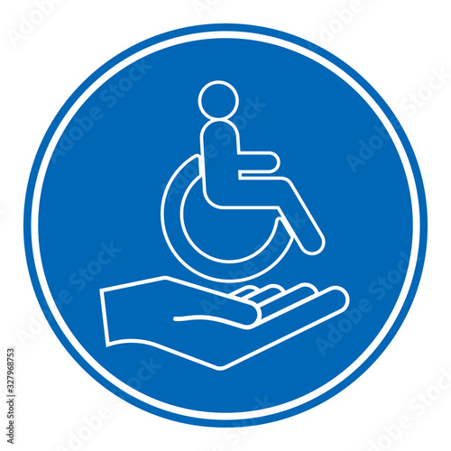 Disability person in the wheelchair with helper hand. Handicapped patient. Disabled Icon vector.