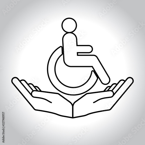 Disability patient in the wheelchair with helper hands. Handicapped person. Disabled Icon vector.