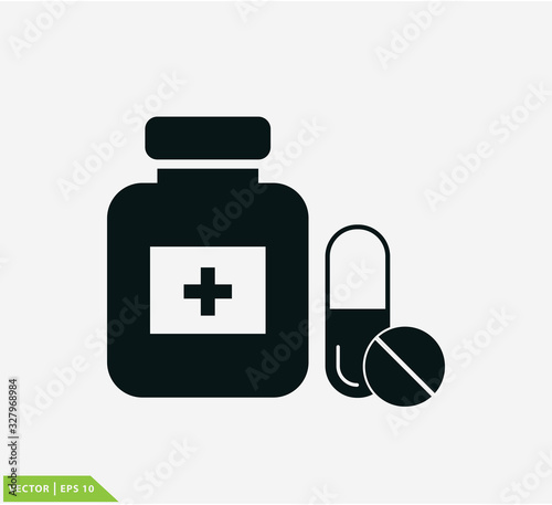 Pill bottle icon vector logo design template