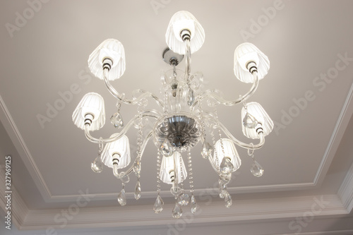  beautiful glass chandelier. chandelier on the ceiling