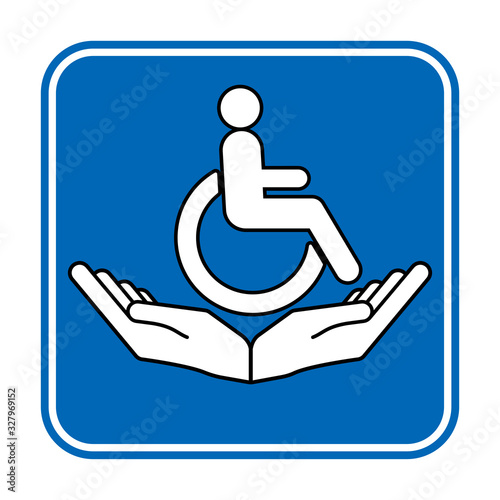 Disability patient in the wheelchair with helper hands. Handicapped person. Disabled Icon vector.