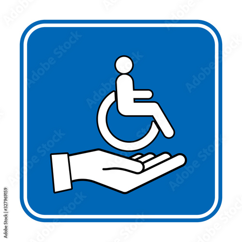 Disability person in the wheelchair with helper hand. Handicapped patient. Disabled Icon vector.
