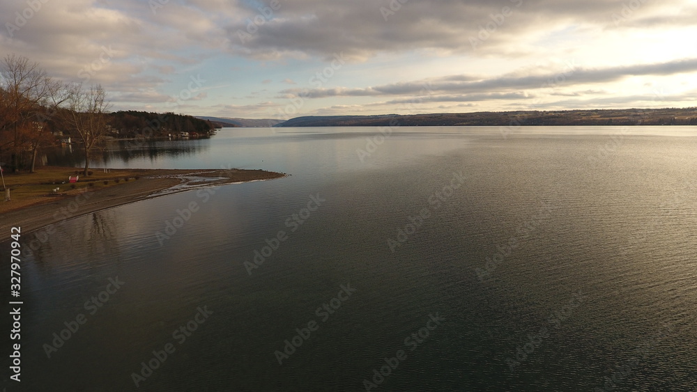 Aerial view of Skaneateles Lake shoreline