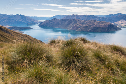 Lake Wanaka in Mount Aspiring National Park from Roys Peak, Southern Alps, New Zealand photo