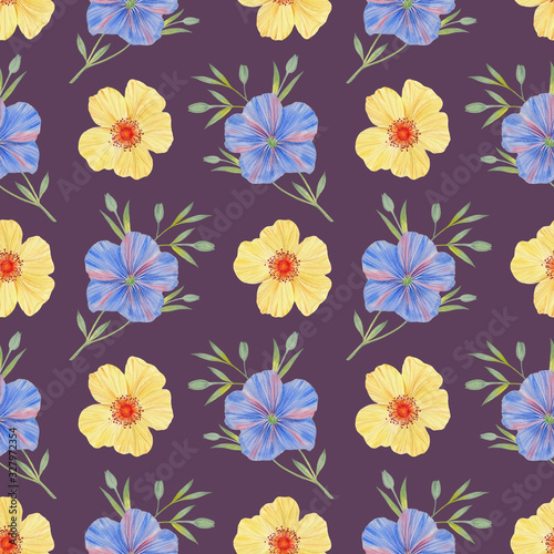 Hand painted colorful flowers. Flower pattern for design. Seamless floral pattern. Drawn flowers for packaging, wallpaper, fabric.