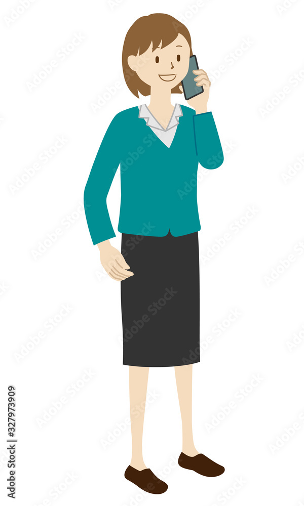 Illustration of a businesswoman standing (On the phone) Illustration of a businesswoman standing (On the phone)