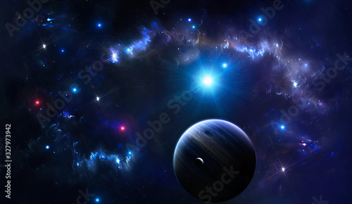 Fototapeta Naklejka Na Ścianę i Meble -  Artistic 3d illustration of a planet in a darkl nebula space