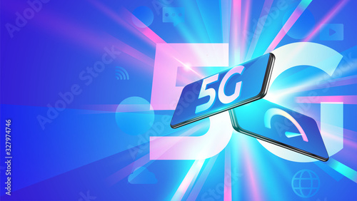 New 5th generation of internet, 5G network wireless with High speed connection online gaming, downloading, online music and movies on smartphone concept. Vector illustration.