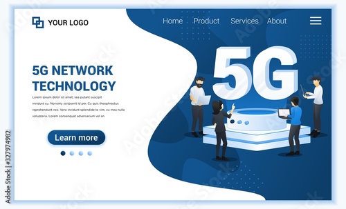 5G network technology concept. Internet systems telecommunication service. Characters using High speed wireless connection 5G. Flat vector illustration