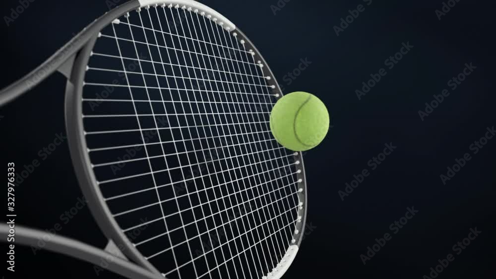 Super Slowmotion Animation of Tennis Racket Hitting a Green Ball